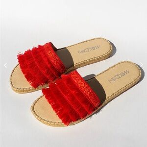 Marc Cain Red Fringe Espadrille Slide Sandals